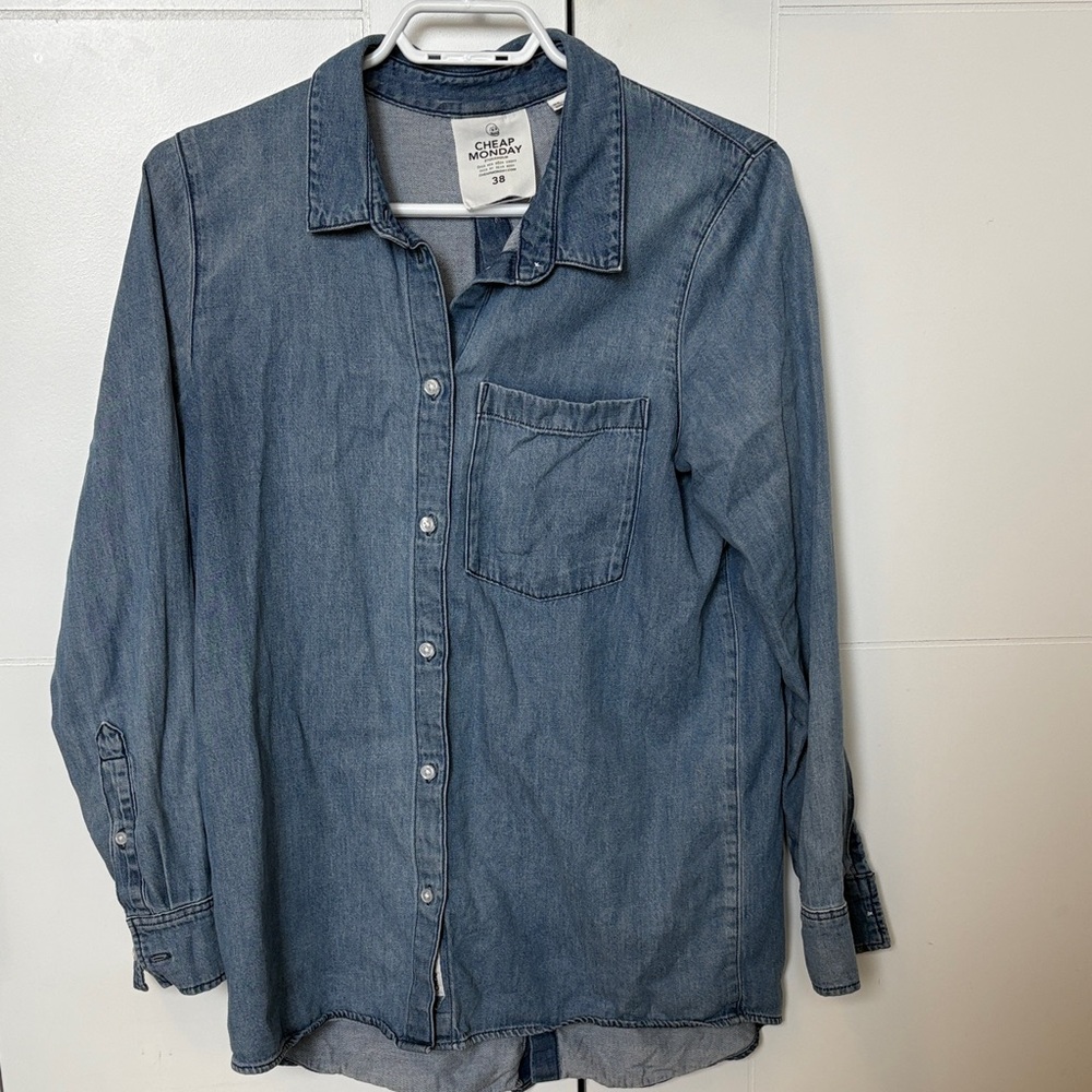 Cheap Monday back and front buttons Blue Button Down Shirt